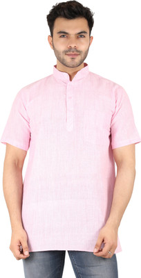 Latest Plus Men Self Design Straight Kurta(Pink)