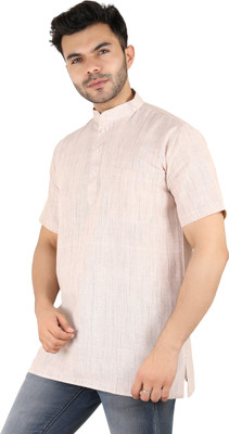 Latest Chikan Men Self Design Straight Kurta(Pink)