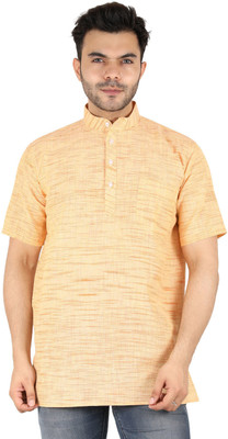 Latest Plus Men Self Design Straight Kurta(Orange)