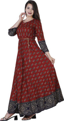 MISREE Women Printed Anarkali Kurta(Red)
