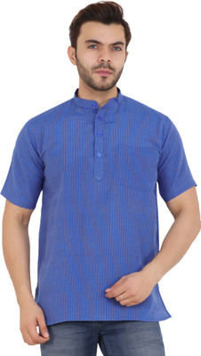 Latest Chikan Men Striped Straight Kurta(Blue)