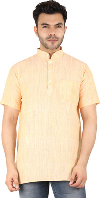 Latest Chikan Men Self Design Straight Kurta(Yellow)