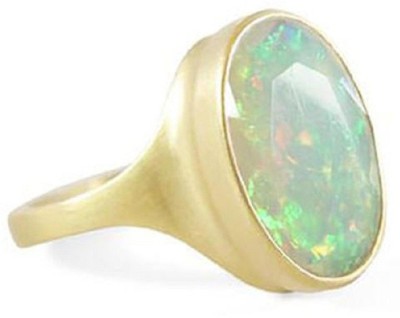 RATAN BAZAAR Fire Opal stone ring Natural Fire Opal stone Certified and Astrological Purpose for unisex Stone Opal Gold Plated Ring