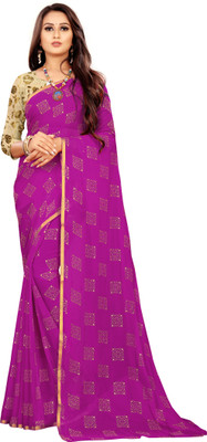 JV Fashion Printed Chanderi Chiffon Saree(Magenta)