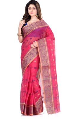 Desh Bidesh Self Design, Printed, Woven Tant Handloom Pure Cotton Saree(Pink)