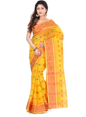 TANTLOOM Printed Handloom Handloom Art Silk Saree(Yellow)