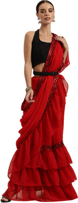 Shavya Embellished Bollywood Georgette Saree(Red)