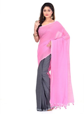 TANTLOOM Color Block Bollywood Handloom Cotton Blend, Cotton Silk Saree(Pink, Grey)