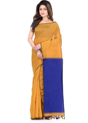 Desh Bidesh Self Design, Woven, Solid/Plain Bollywood Handloom Cotton Blend, Cotton Silk Saree(Blue, Yellow)