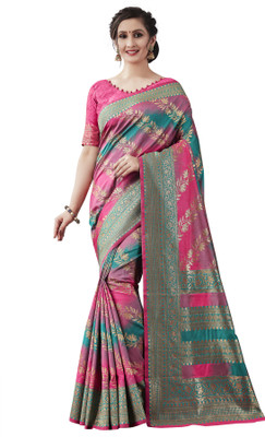 Janashree Fashion Woven Banarasi Jacquard Saree(Pink)