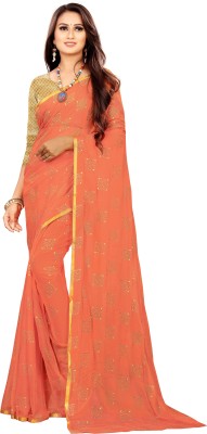 JV Fashion Printed Chanderi Chiffon Saree(Orange)