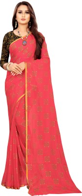 JV Fashion Striped Chanderi Chiffon Saree(Pink)