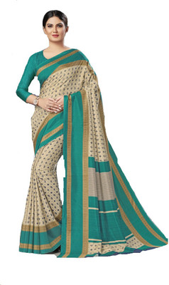 GLAM VILLA Printed Daily Wear Silk Blend, Chanderi Saree(Green, Beige)
