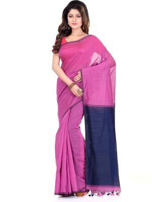 Desh Bidesh Self Design, Woven, Solid/Plain Bollywood Handloom Cotton Blend, Cotton Silk Saree(Blue, Pink)