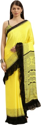 BOVTY Printed Bollywood Satin Saree(Yellow)