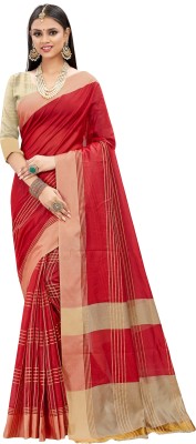 Kimisha Striped Bollywood Cotton Silk Saree(Maroon)