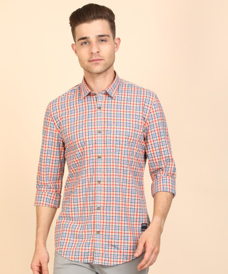 peter-england-men-checkered-casual-orange-shirt-2