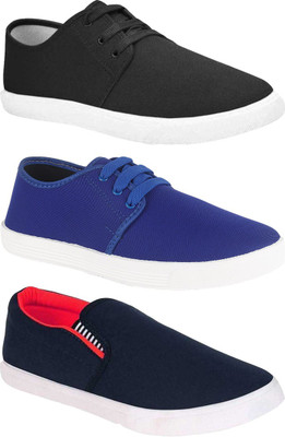 BRUTON Combo Pack Of 3 Slip On Sneakers For Men(Black, Blue , 8)