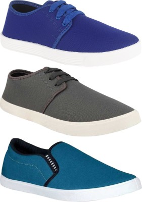 BRUTON Combo Pack Of 3 Slip On Sneakers For Men(Black, Grey, Blue)