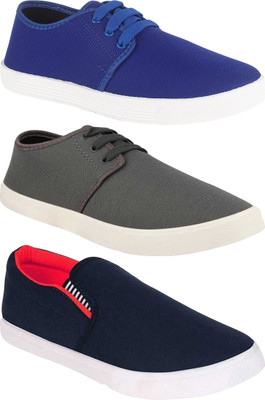 BRUTON Combo Pack Of 3 Slip On Sneakers For Men(Blue, Grey , 9)
