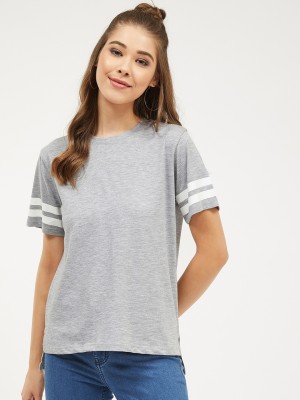 HARPA Solid Women Round Neck Grey T-Shirt