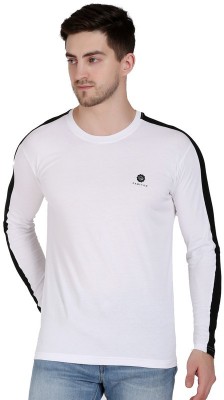 FARICON Solid Men Round Neck White, Black T-Shirt