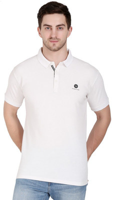 FARICON Solid Men Polo Neck White T-Shirt