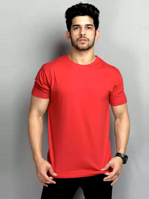 Wear Your Designs Solid Men Round Neck Red T-Shirt
