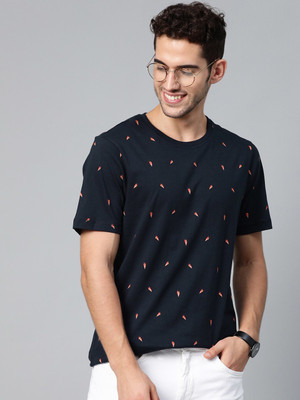 Mast & Harbour Printed Men Round Neck Dark Blue T-Shirt