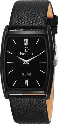 fascino Men's Trending & Stylist Square Black Dial Slim Watch with Leather Belt FCW-1341 BLK Analog Watch  - For Men