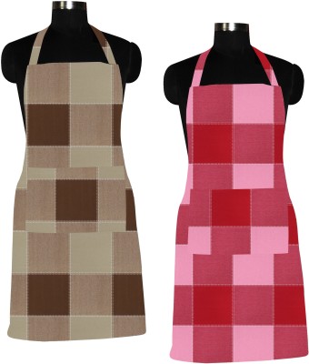 AIRWILL Cotton Chef's Apron - Free Size(Brown, Red, Pack of 2)