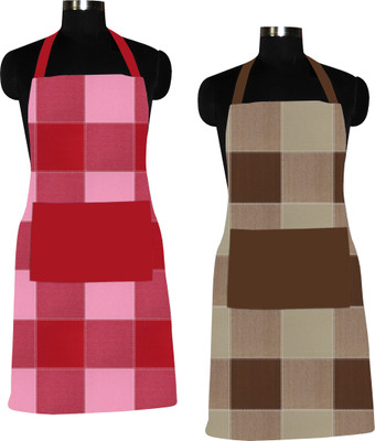 AIRWILL Cotton Chef's Apron - Free Size(Red, Brown, Pack of 2)