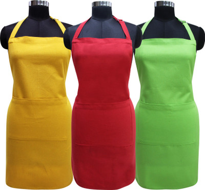 AIRWILL Cotton Chef's Apron - Free Size(Multicolor, Pack of 3)