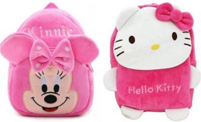 BestLook (Pack-02) PINK COLOUR HELLO KITTY AND NEW MINNIE Soft Velvet Kids Backpack(Pink, 12 L)