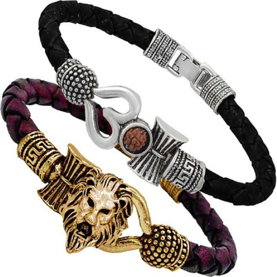 Pratima Leather Silver, Gold-plated Bracelet(Pack of 2)