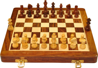 Palm Royal Handicrafts 10 inch Magnetic wooden chess board set with 32 chess pieces and 2 extra queens 6 cm Chess Board(Brown)