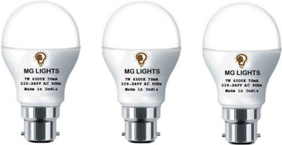 mg lights 7 W Basic Arbitrary B22 LED Bulb(White, Pack of 3)