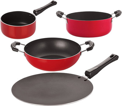 NIRLON CT12_KD13_SP(M)_CS22 Non-Stick Coated Cookware Set(PTFE (Non-stick), Aluminium, 4 - Piece)