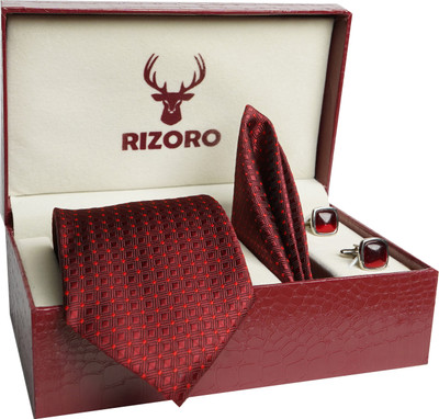 RIZORO Satin Cufflink & Tie Pin Set(Maroon)