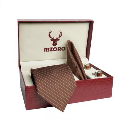 RIZORO Satin Cufflink & Tie Pin Set(Brown)