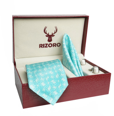 RIZORO Satin Cufflink & Tie Pin Set(Turquoise)