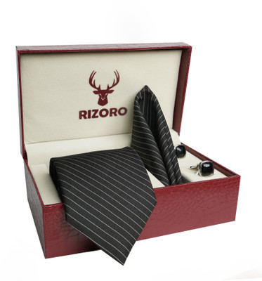 RIZORO Satin Cufflink & Tie Pin Set(Black)
