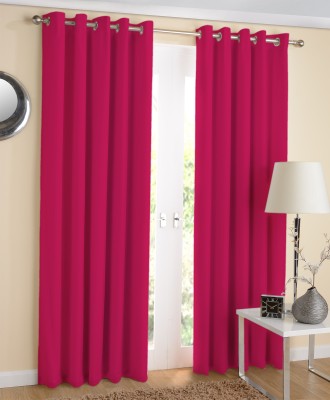 AIRWILL 275 cm (9 ft) Cotton Room Darkening Long Door Curtain (Pack Of 2)(Solid, Pink)