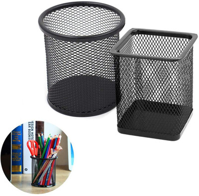 Top Trick 1 Compartments Metal pen Stand(Black)
