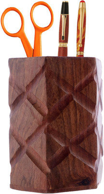 ARTANDCRAFTINDIA 1 Compartments Wooden Stationary Holder(Brown)