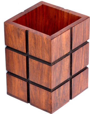 Hashcart 1 Compartments Sheesham Wood Pen stand(Brown)