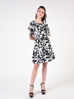 FLOREOS Women A-line White Above Knee/Mid Thigh Length Dress