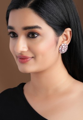 RUBANS Rubans Silver Plated Handcrafted Pink Zircon Stone Stud Earrings Alloy Stud Earring