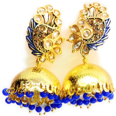 Sanwariya Jewels Antique Luxuria Gold-Plated Kundan Faux Pearl Jhumki Brass Jhumki Earring