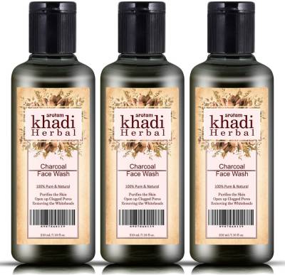 Srotam Khadi Herbal Charcoal  100% Pure & Natural (Purifies the Skin) (Pack of 3) Face Wash